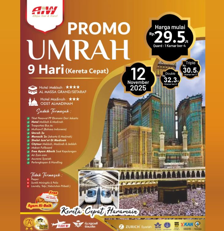 PROMO UMROH KERETA CEPAT 9 HARI NOVEMBER 2025