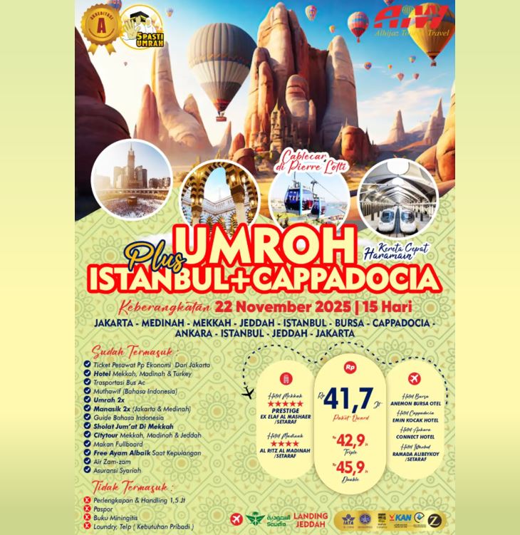 UMROH ISTANBUL CAPPADOCIA KERETA CEPAT 15 HARI NOVEMBER 2025