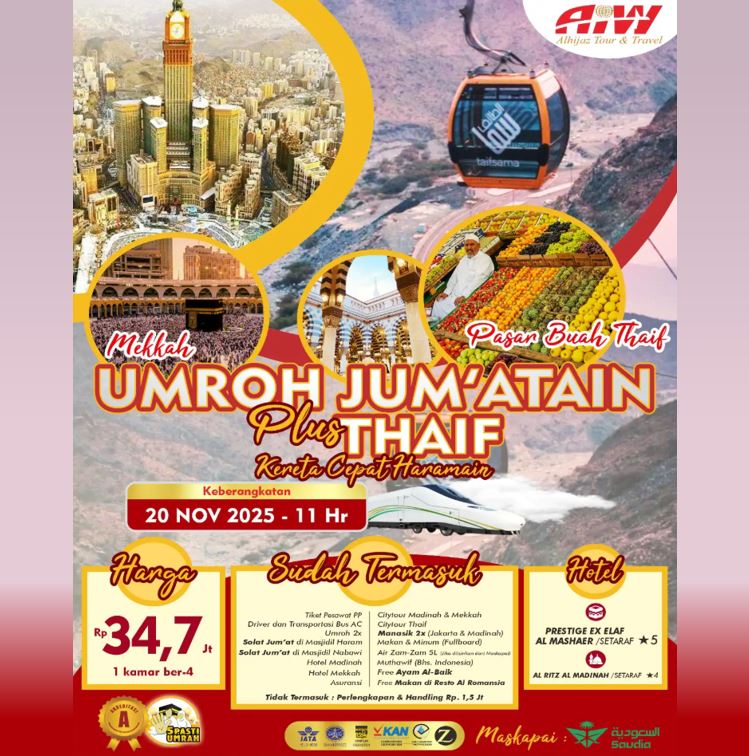 UMROH JUM'ATAIN TAIF KERETA CEPAT 11 HARI NOVEMBER 2025