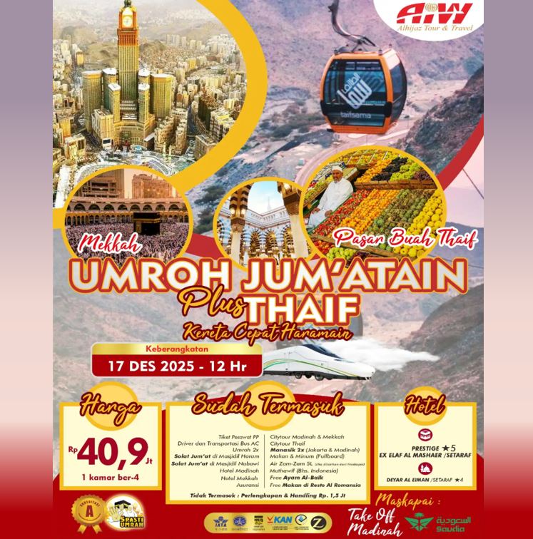UMROH JUM'ATAIN TAIF KERETA CEPAT 12 HARI DESEMBER 2025