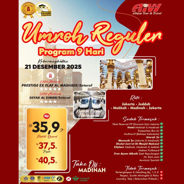 UMROH REGULER KERETA CEPAT 9 HARI DESEMBER 2025