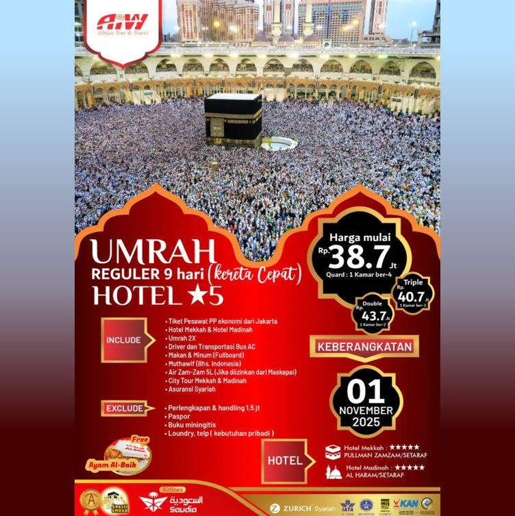 UMROH REGULER KERETA CEPAT 9 HARI NOVEMBER 2025