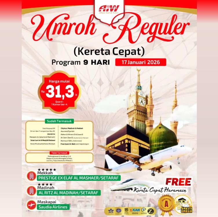 umroh reguler kereta cepat 9hari
