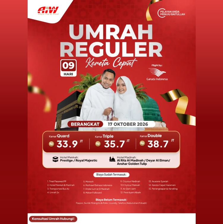 UMROH REGULER KERETA CEPAT 9 HARI OKTOBER 2026