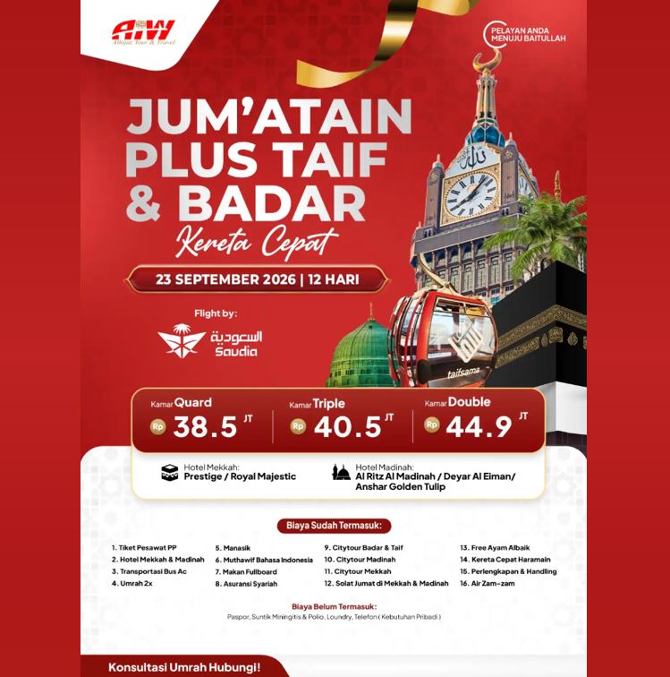 UMROH JUM'ATAIN TAIF BADAR KERETA CEPAT 12 HARI SEPTEMBER