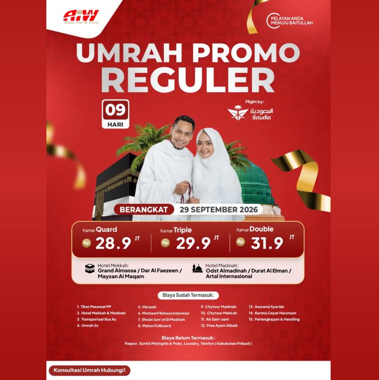 UMROH PROMO REGULER 28,9 JUTA ALL IN 9 HARI