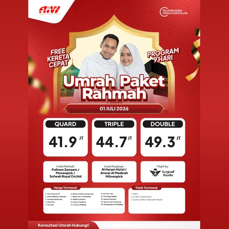 UMROH REGULER KERETA CEPAT PAKET RAHMAH 41,9 JUTA ALL IN 9 HARI