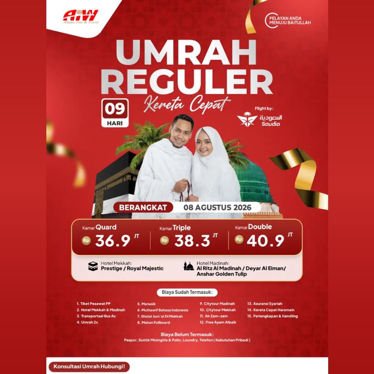 UMROH REGULER REDSEA KERETA CEPAT 36,9 JUTA ALL IN 9 HARI AGUSTUS