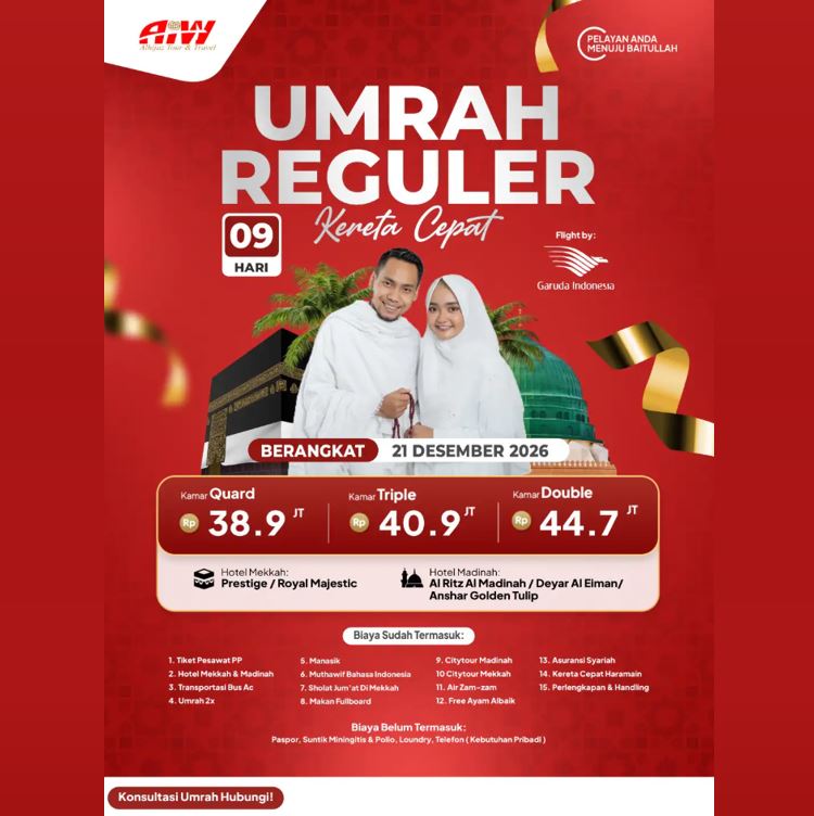 UMROH REGULER KERETA CEPAT 38,9 JUTA ALL IN 9 HARI DESEMBER 2026
