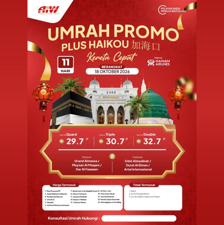 UMROH PROMO HAIKOU KERETA CEPAT 29,7 JUTA