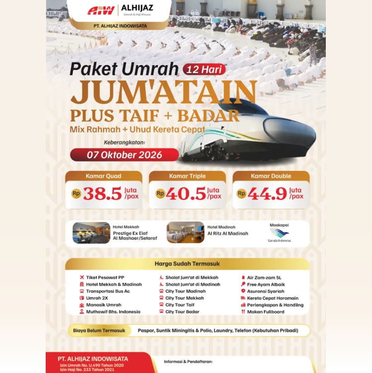 JUM'ATAIN TAIF BADAR MIX RAHMAH DAN UHUD KERETA CEPAT 12 HARI 38,5 JUTA ALL IN OKTOBER
